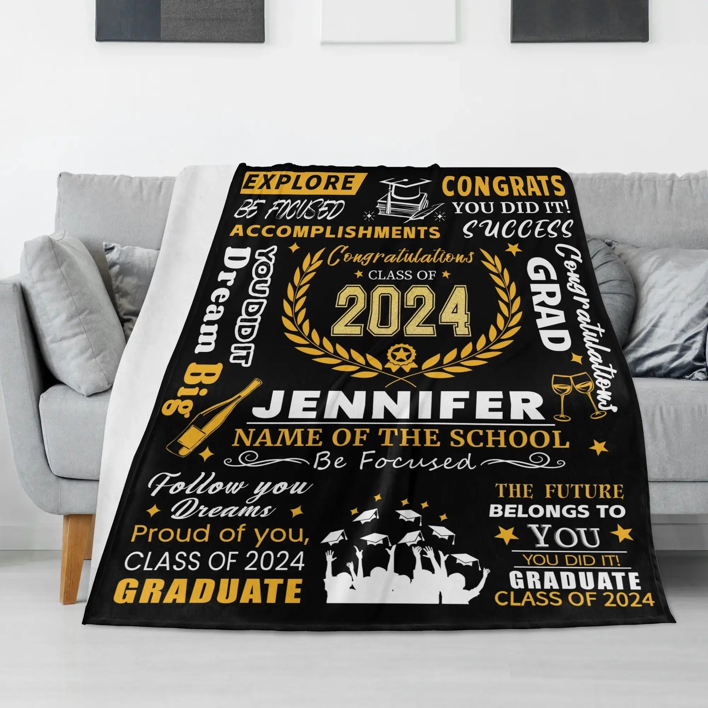 Personalized Graduation Custom Blankets with Names - Graduation Gifts