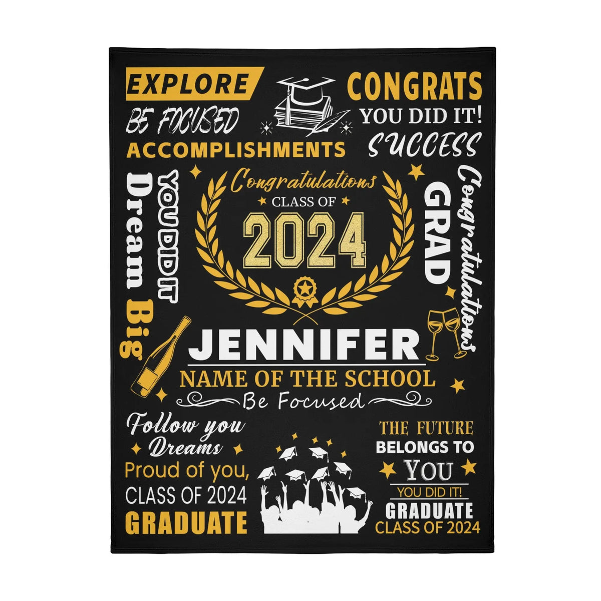 Personalized Graduation Custom Blankets with Names - Graduation Gifts