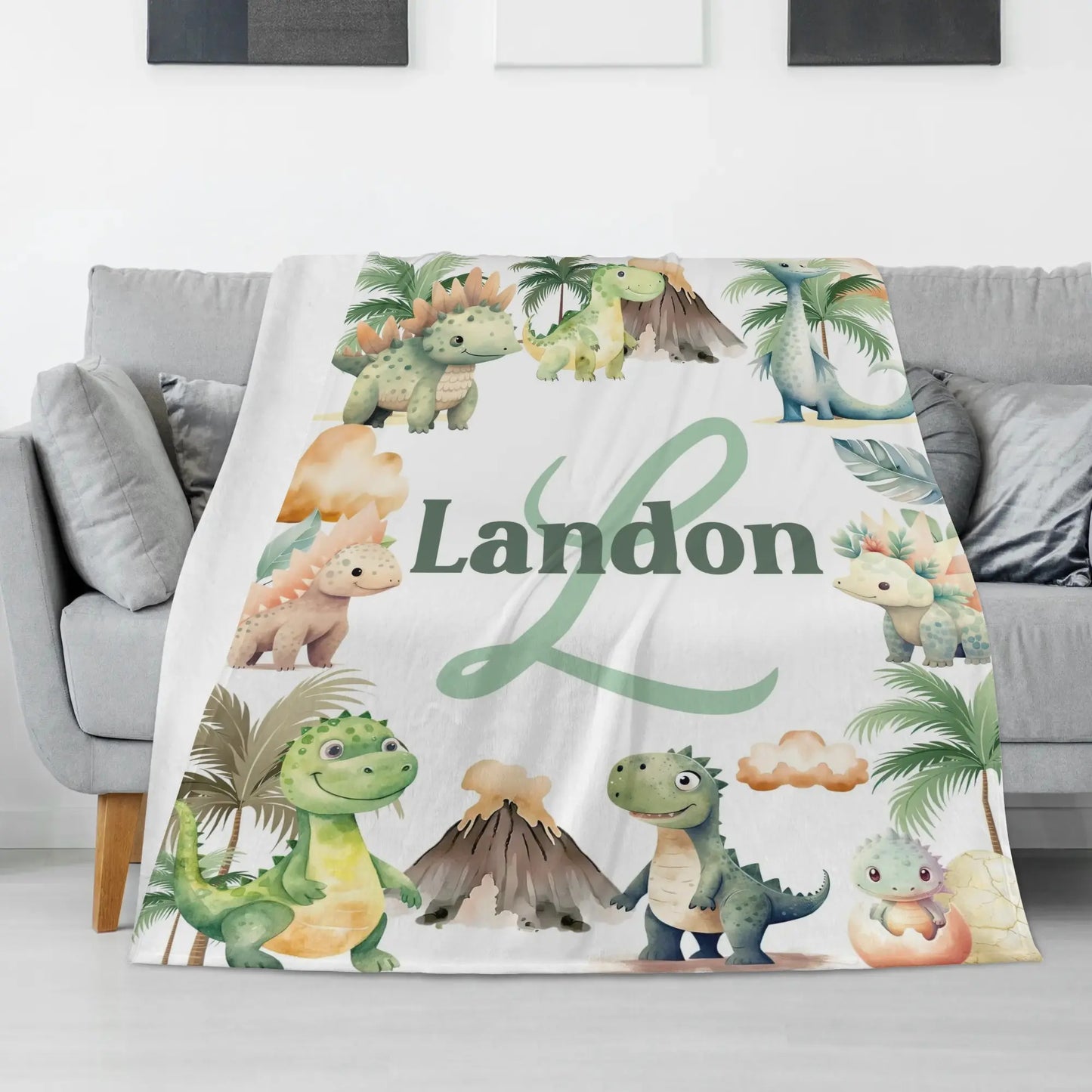 Personalized Dinosaur Baby Name Blanket - Gift for Baby