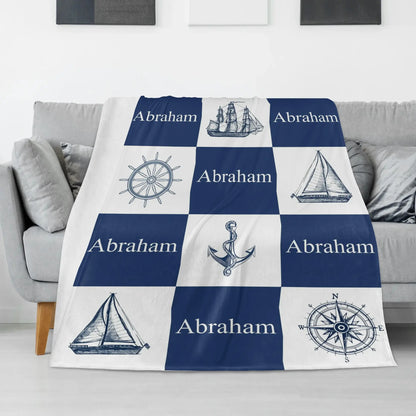 Personalized Baby Nautical Sailor Blanket - Gift for Baby