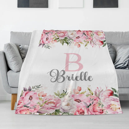 Personalized Watercolor Floral Baby Name Blanket - Gift for Baby