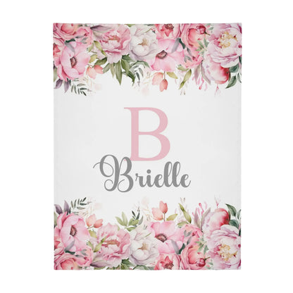 Personalized Watercolor Floral Baby Name Blanket - Gift for Baby