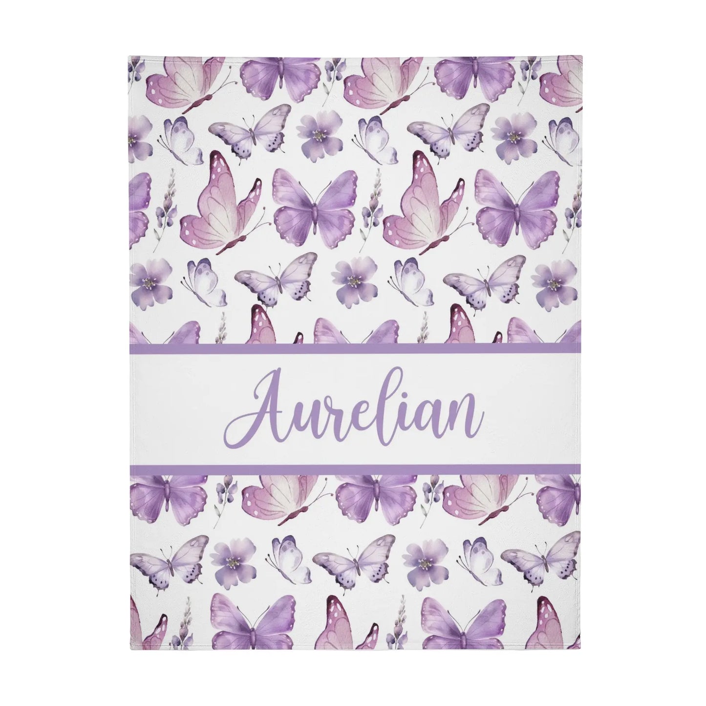 Personalized Watercolor Purple Butterfly Baby Name Blanket - Gift for Baby