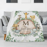 Personalized Watercolor Jungle Animal Baby Name Blanket - Gift for Baby