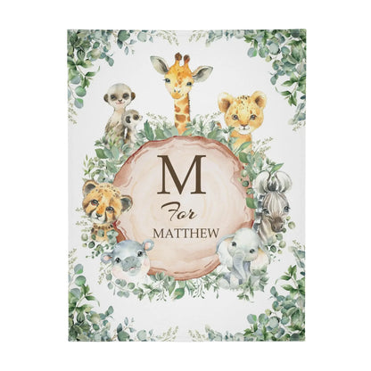 Personalized Watercolor Jungle Animal Baby Name Blanket - Gift for Baby