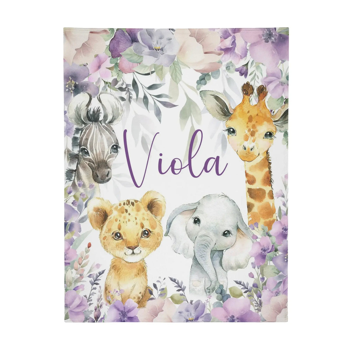 Personalized Safari Animals Baby Name Floral Blanket - Gift for baby