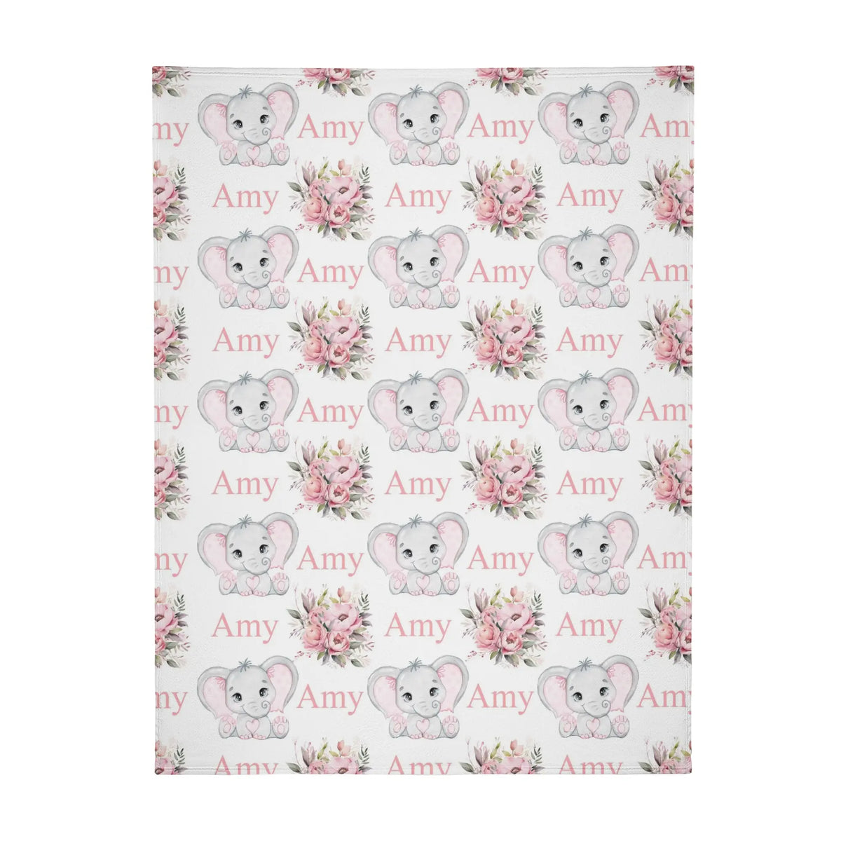 Personalized Cute Elephant Baby Name Floral Blanket - Gift for baby