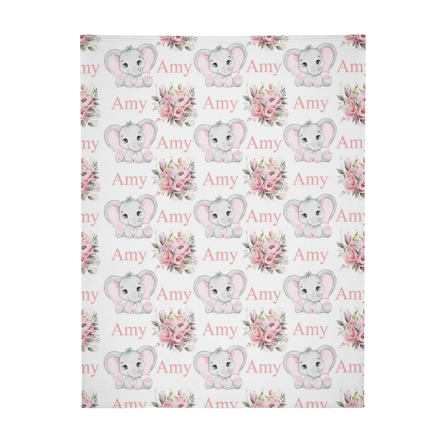 Personalized Cute Elephant Baby Name Floral Blanket - Gift for baby