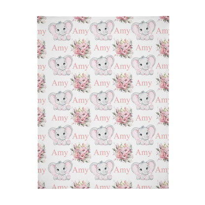 Personalized Cute Elephant Baby Name Floral Blanket - Gift for baby