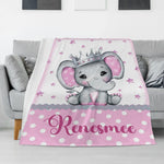 Personalized Watercolor Elephant Baby Name Blanket - Gift for baby