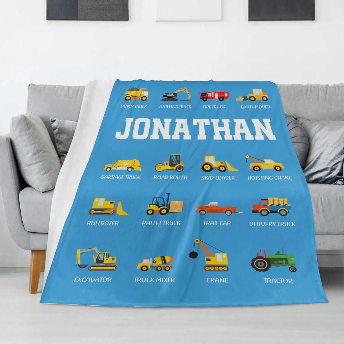 Personalized Construction Tool Truck Graphic Name Blanket - Gift for Kids