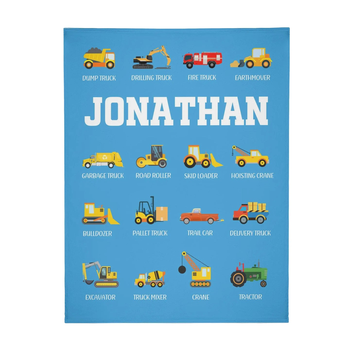 Personalized Construction Tool Truck Graphic Name Blanket - Gift for Kids