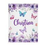 Personalized Watercolor Purple ButterflyBaby Name Blanket - Gift for baby