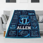 Personalized Blue Theme Birthday Name Blanket - Gift for Kids