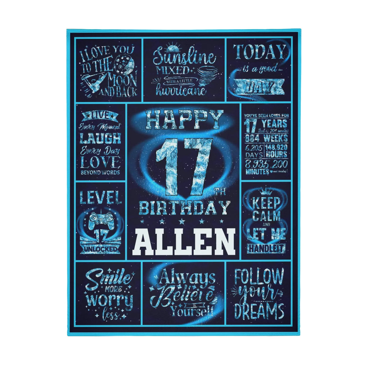 Personalized Blue Theme Birthday Name Blanket - Gift for Kids