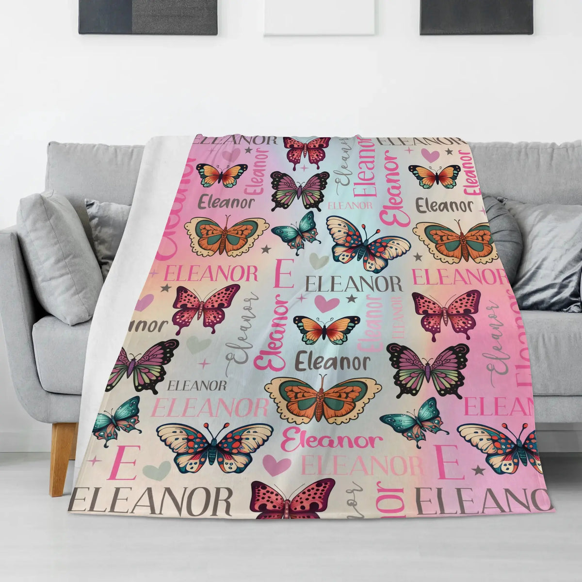 Personalized Boho Butterfly Name Blanket - Gift for Family