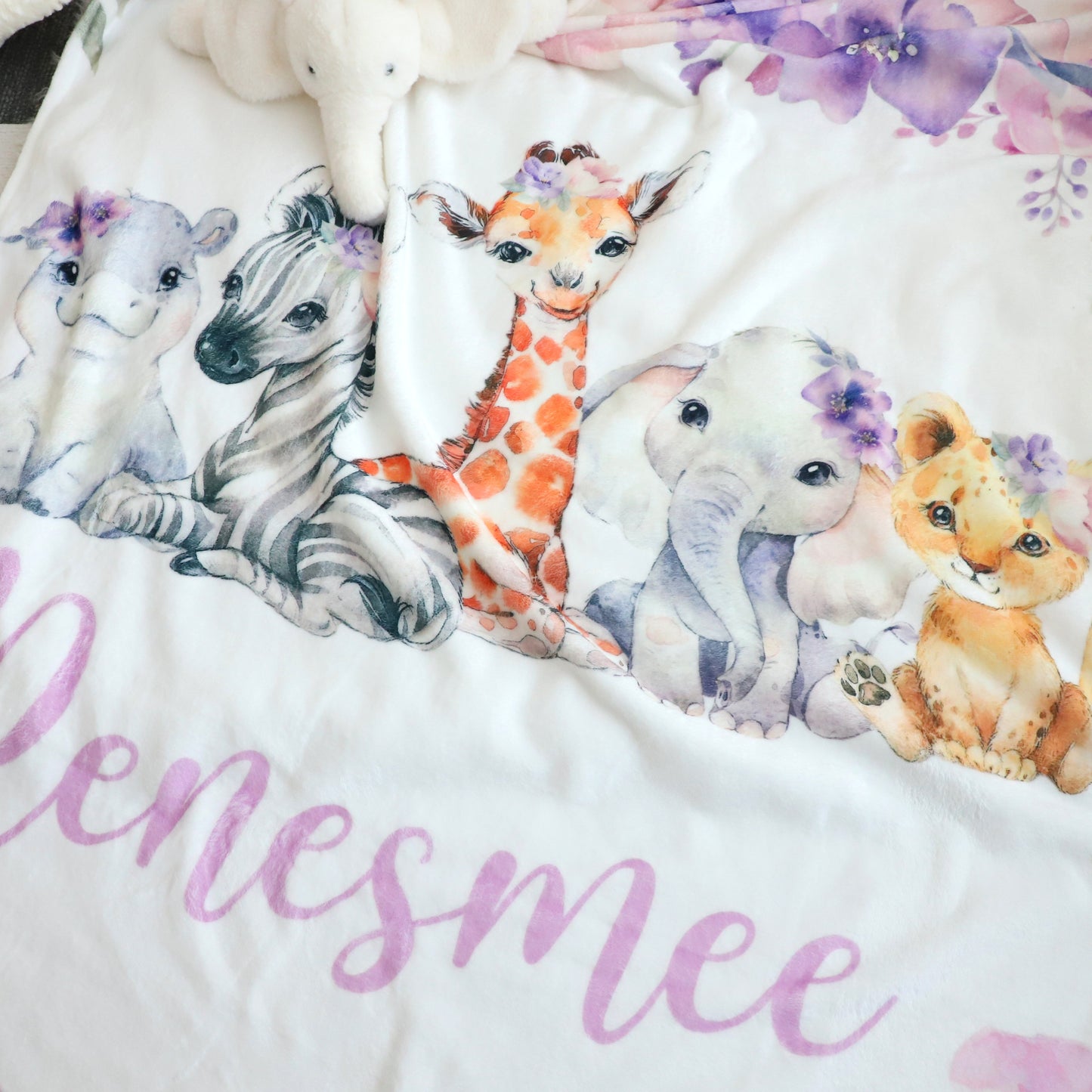 Personalized Purple Forest Animal Baby Name Blanket - Gift for Baby