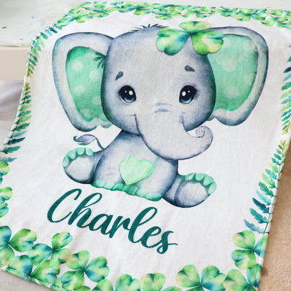 Personalized Clover Elephant Name Blanket - Gift for Kids