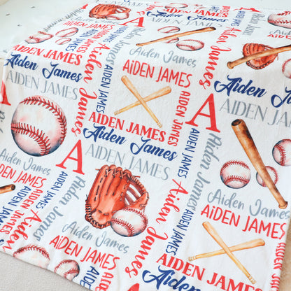 Personalized Watercolor Baseball Children's Name Blankets - Gift for Kids