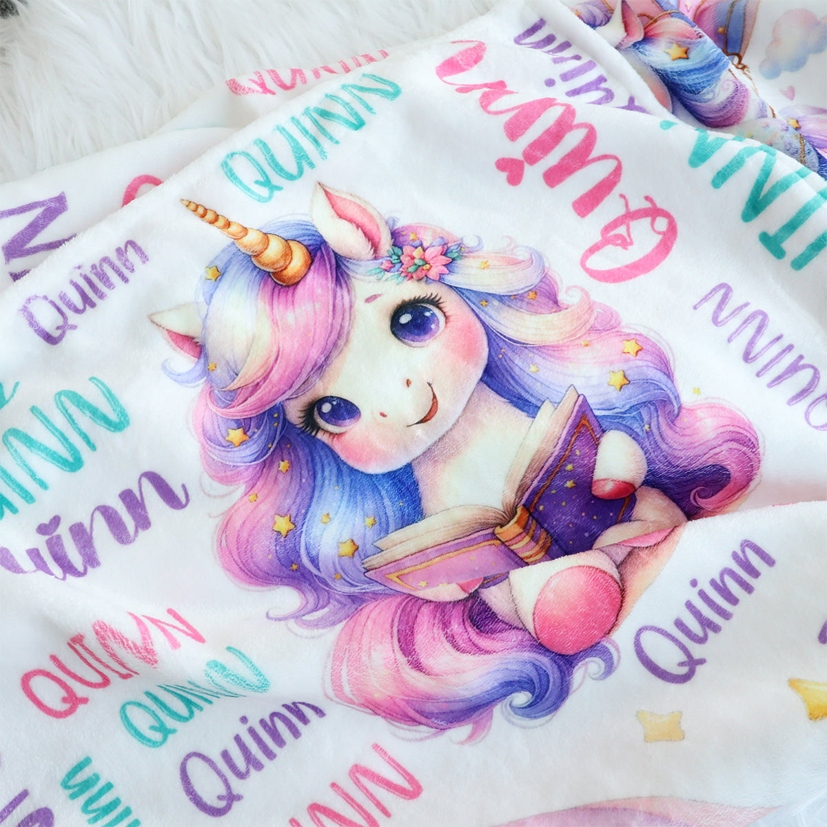 Personalized Cute Unicorn Girls Name Blanket - Gift for Kids