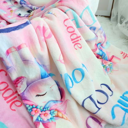 Personalized Unicorn Themed Name Blanket - Gift for Kids