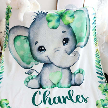 Personalized Clover Elephant Name Blanket - Gift for Kids