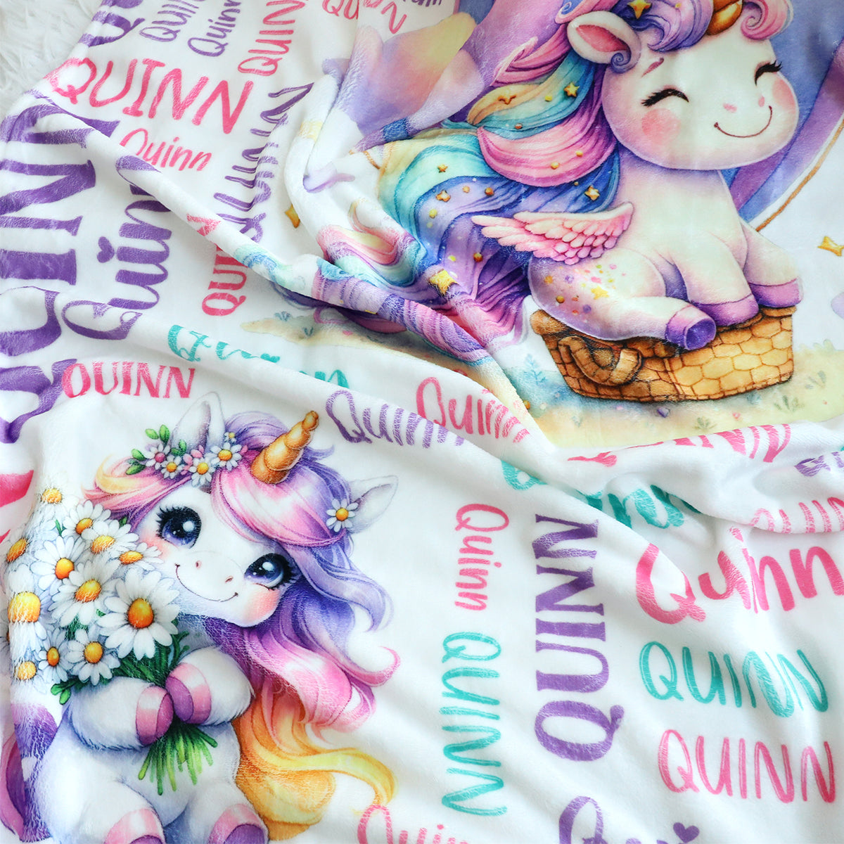 Personalized Cute Unicorn Girls Name Blanket - Gift for Kids