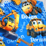 Personalized Cartoon Construction Truck Name Blankets - Gift for Kid