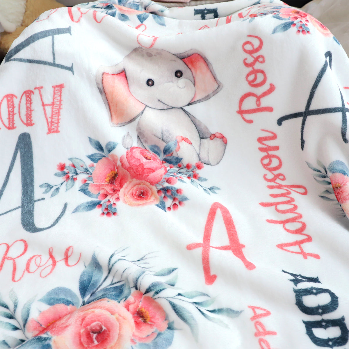 Personalized Cute Floral Elephant Blankets - Gifts for Baby