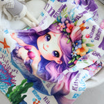 Personalized Purple Little Mermaid Girls Name Blanket - Gift for Kids