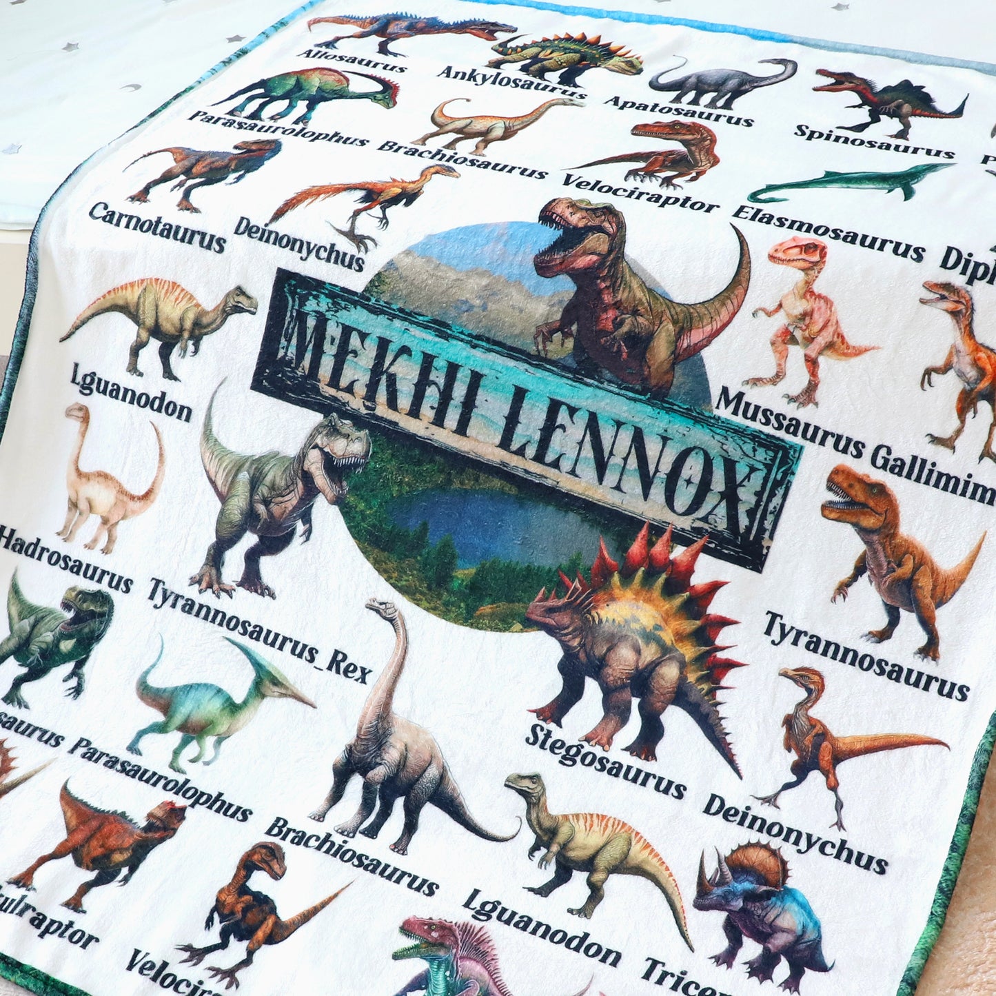 Personalized Custom Dinosaurs Collection Name Blankets - Gift for Kids