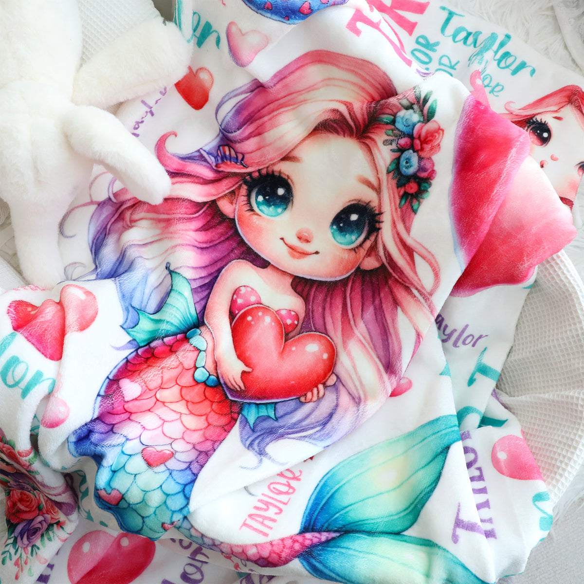 Personalized Little Mermaid Girls Name Blanket - Gift for Kids