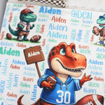 Personalized Cute Dinosaur Themed Name Blanket - Gift for Kids