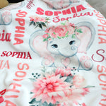 Personalized Cute Elephant Girl Blanket - Gift for Kids