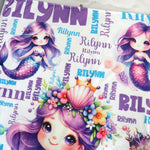 Personalized Purple Little Mermaid Girls Name Blanket - Gift for Kids