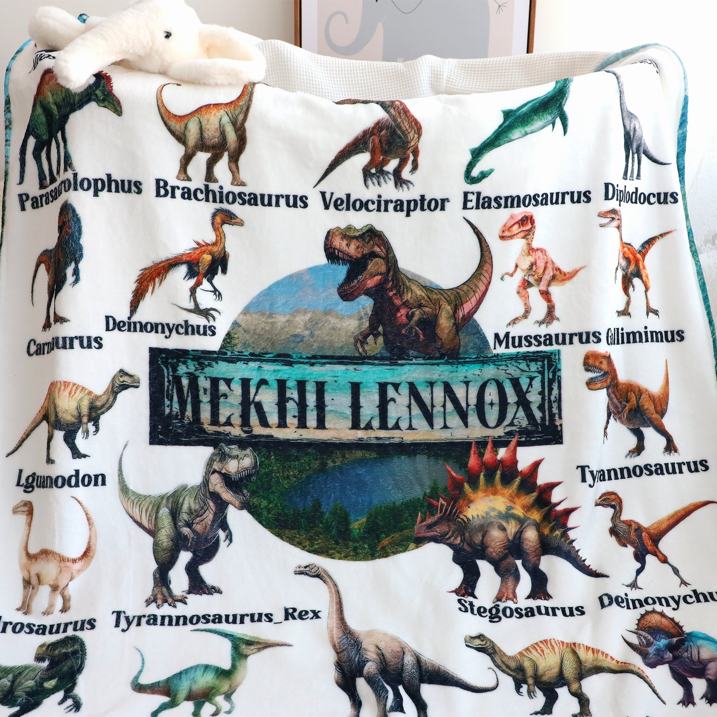 Personalized Custom Dinosaurs Collection Name Blankets - Gift for Kids