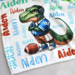 Personalized Cute Dinosaur Themed Name Blanket - Gift for Kids