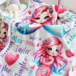 Personalized Little Mermaid Girls Name Blanket - Gift for Kids