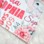 Personalized Cute Elephant Girl Blanket - Gift for Kids