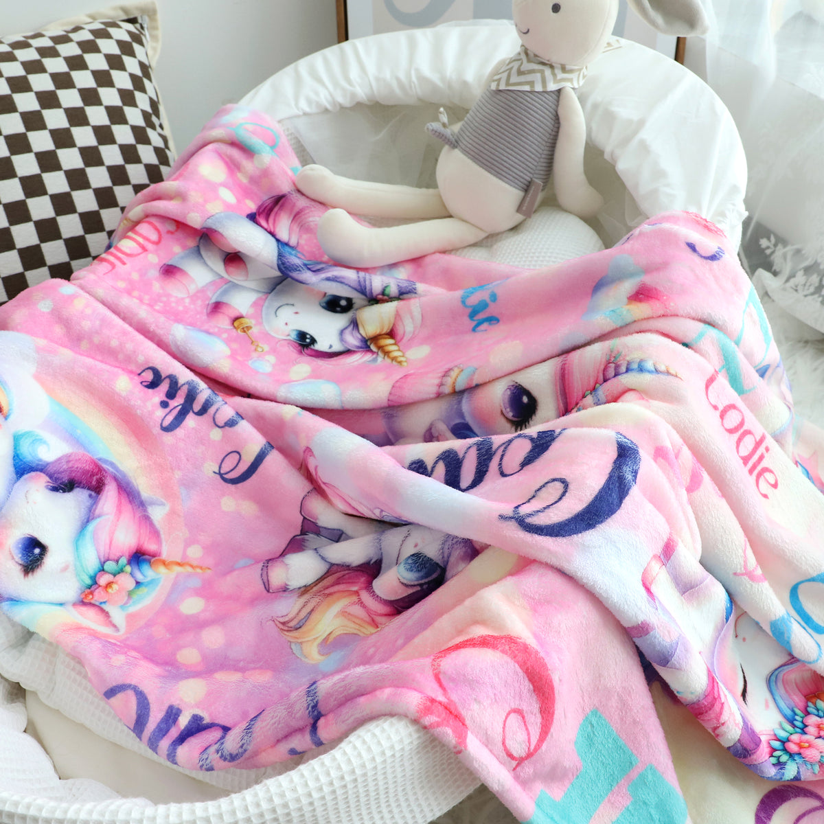 Personalized Unicorn Themed Name Blanket - Gift for Kids