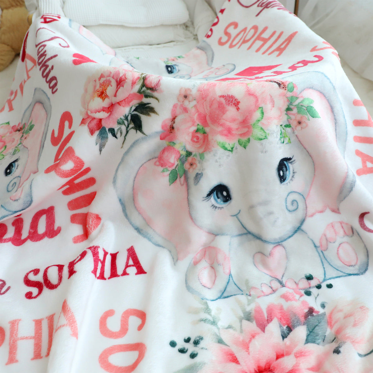 Personalized Cute Elephant Girl Blanket - Gift for Kids