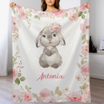 Personalized Pink Floral Rabbit Blanket - Gift for Baby