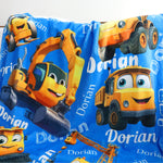 Personalized Cartoon Construction Truck Name Blankets - Gift for Kid