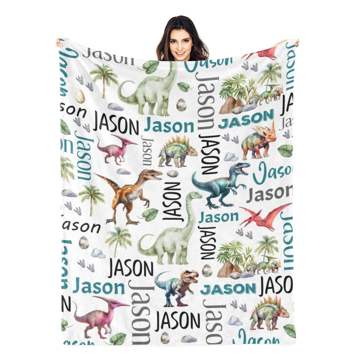 Personalized Cool Dinosaurs Name Blanket - Gift for Kids