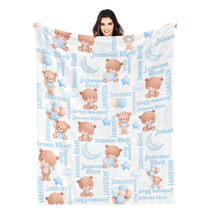 Personalized Cute Star and Moon Bear Blanket - as a Gift for Your Baby