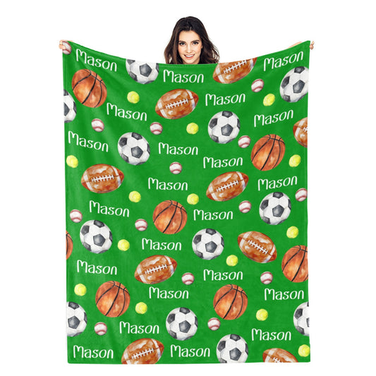 Personalised Custom Ball Collection Boy Name Blankets - Gift for Kids