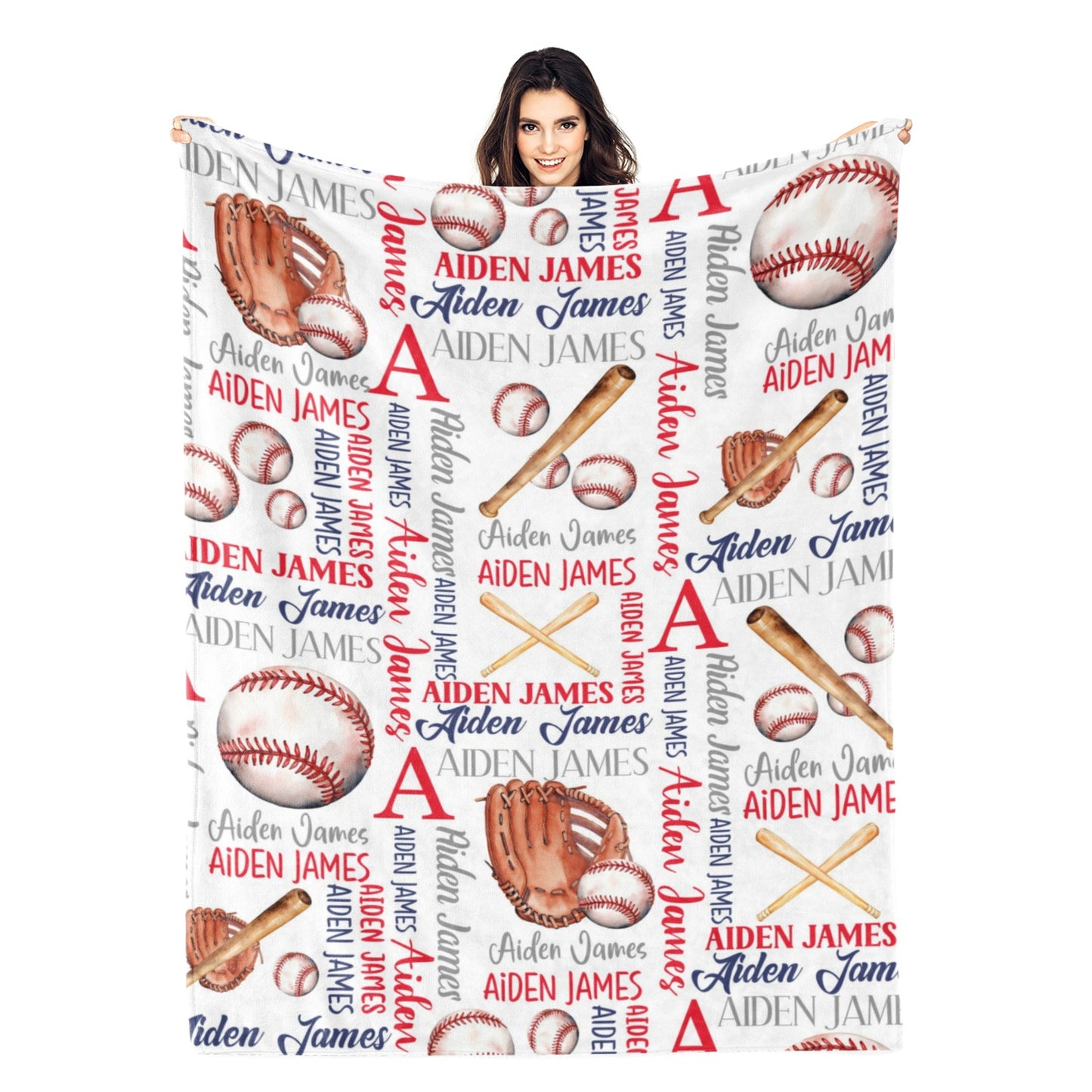 Personalized Watercolor Baseball Children's Name Blankets - Gift for Kids