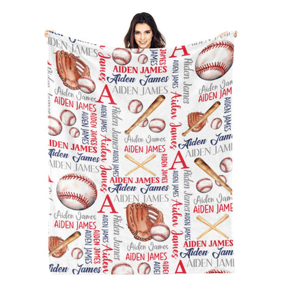 Personalized Watercolor Baseball Children's Name Blankets - Gift for Kids