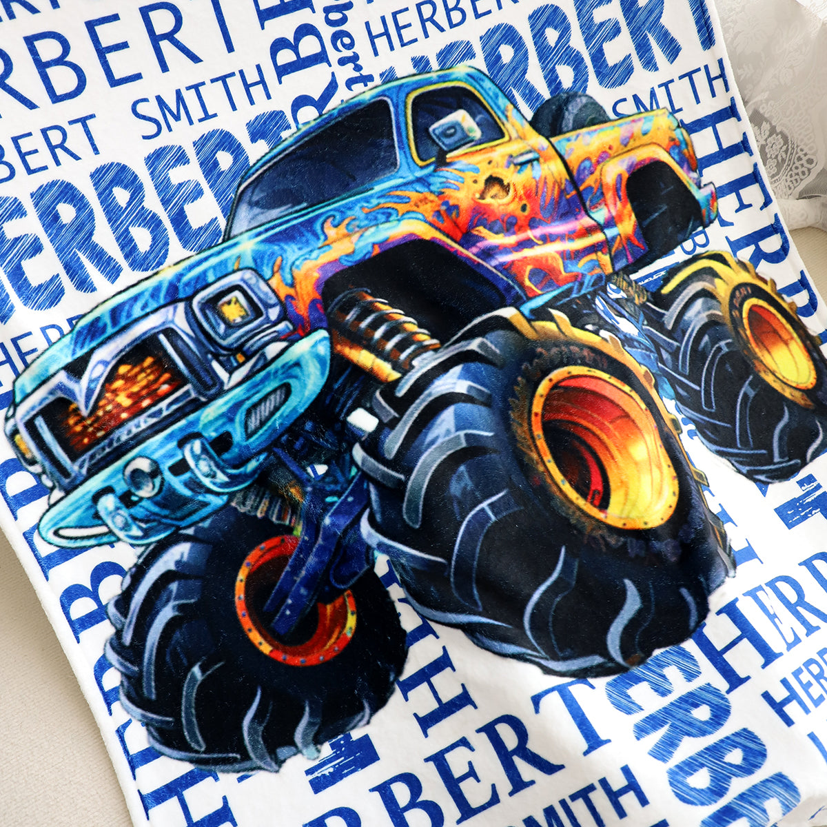 Custom Name Boys Monster Truck Blanket - Gifts for Kids