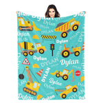 Personalized Yellow Construction Truck Name Blanket - Gift for Kids